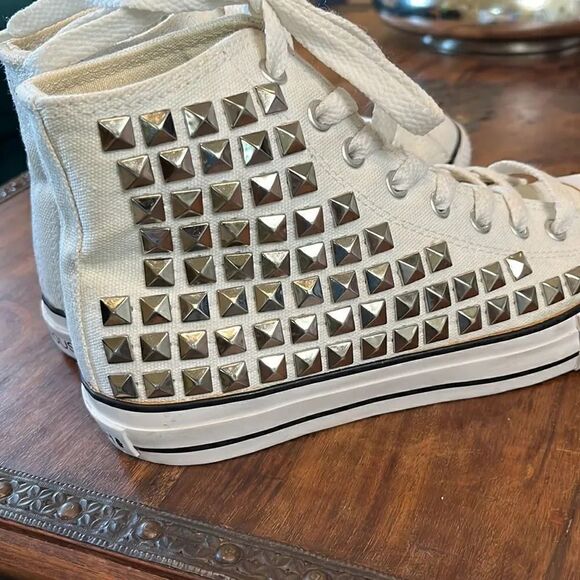 Manoush silver studded white canvas high top sneakers, size 37 EU, 6.5 U.S.! - Picture 5 of 12